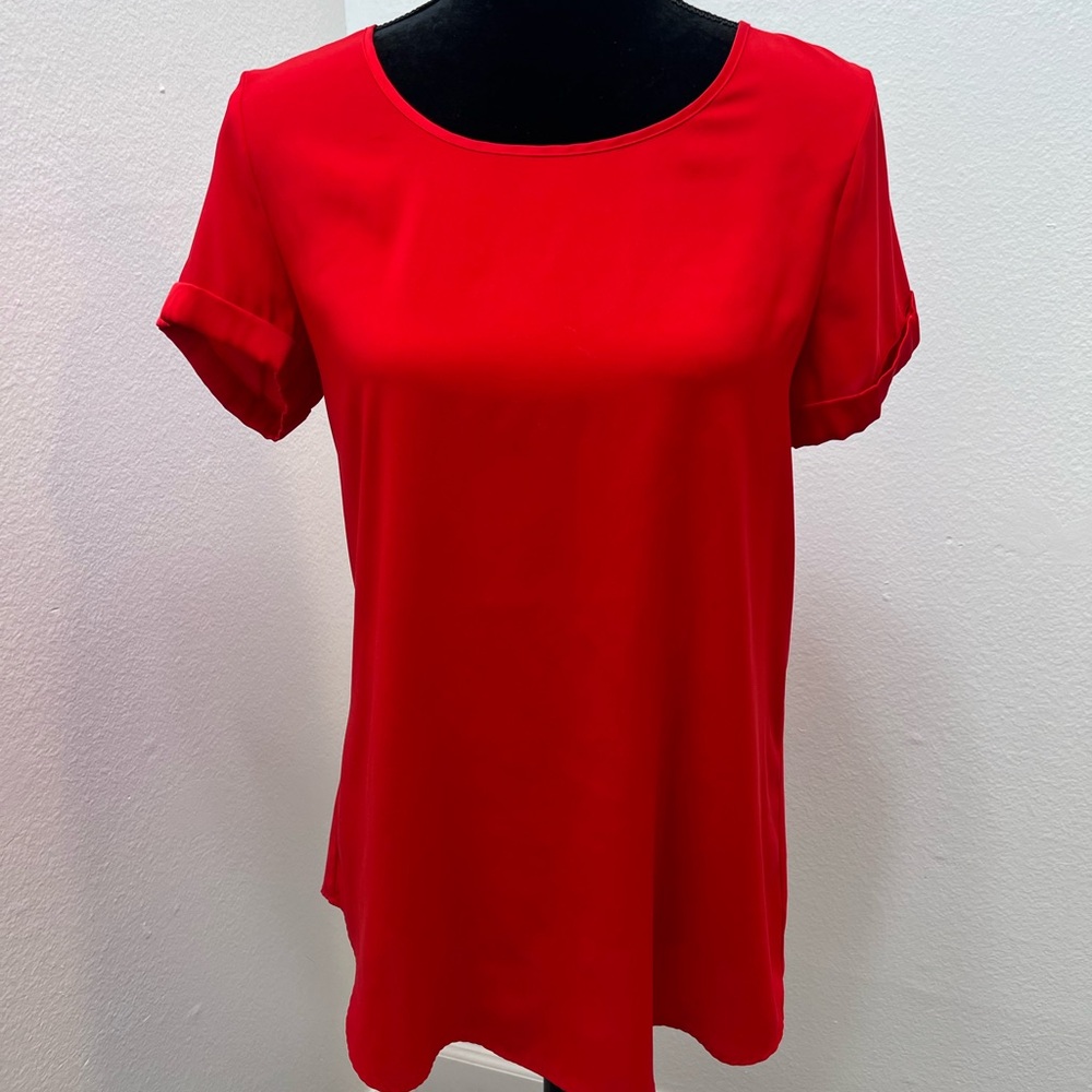 Express Women's Blouse Top Size Medium Satin Red Zipper Up On the Back